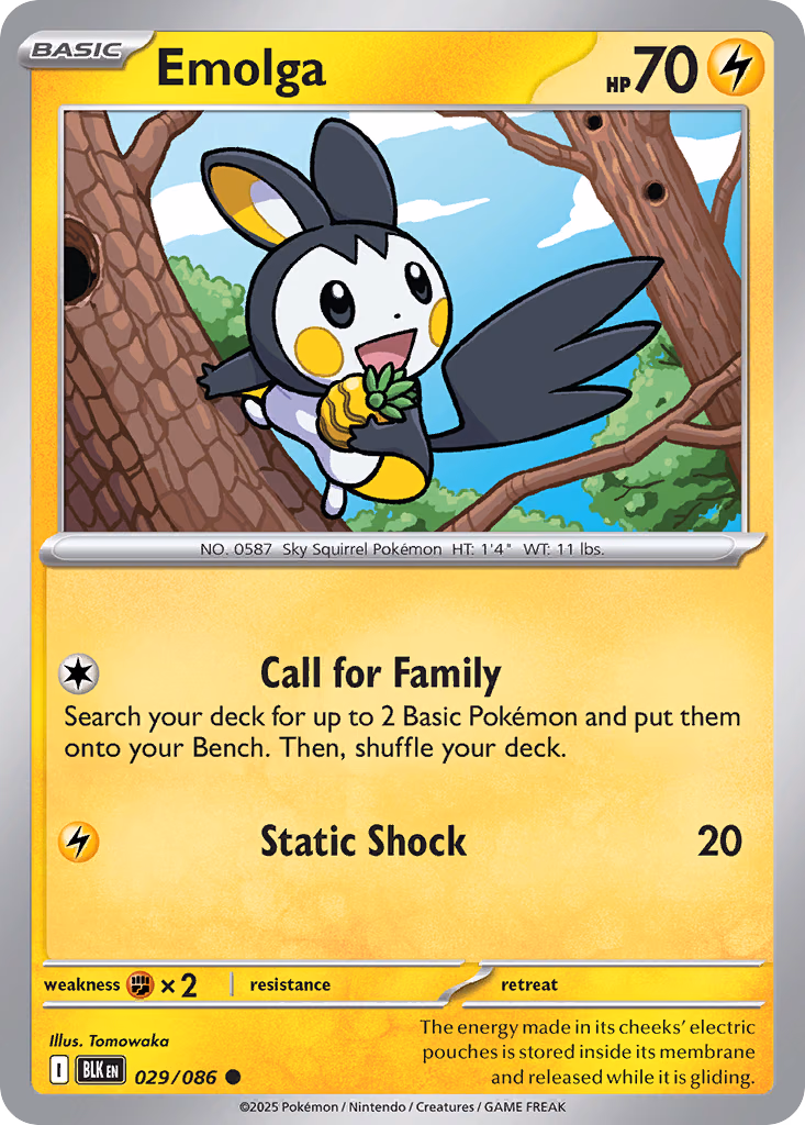 Emolga Pokemon card (029/086, Black Bolt)