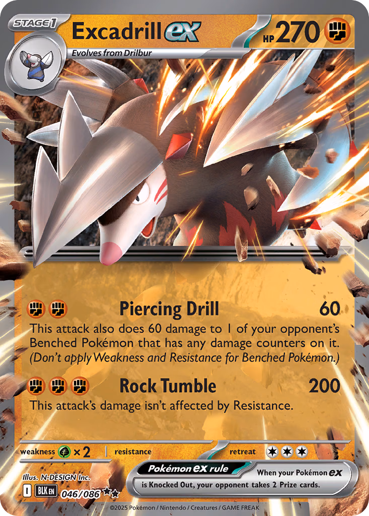 Excadrill ex Pokemon card (046/086, Black Bolt)