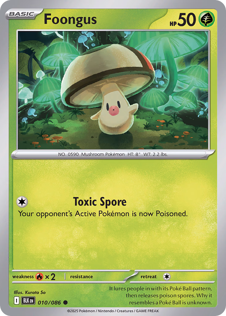 Foongus Pokemon card (010/086, Black Bolt)