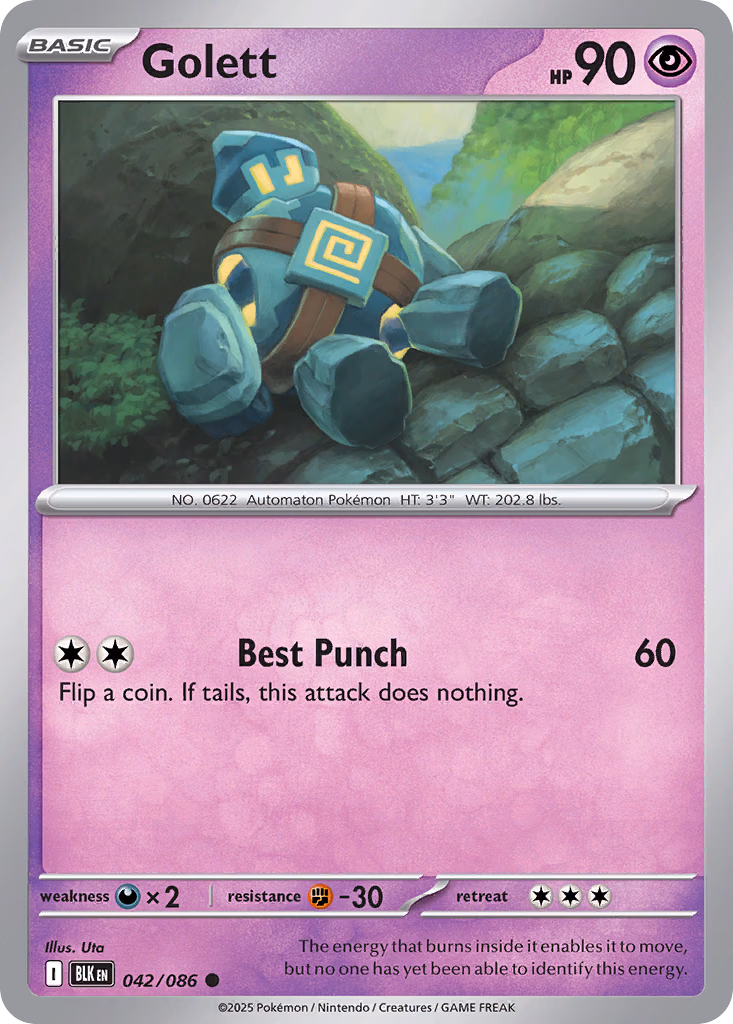 Golett Pokemon card (042/086, Black Bolt)