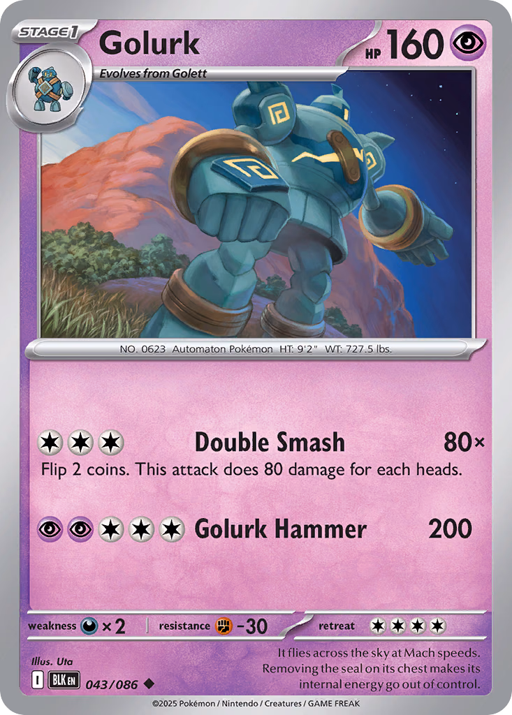 Golurk Pokemon card (043/086, Black Bolt)