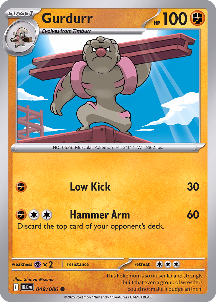 Gurdurr Pokemon card (048/086, Black Bolt)