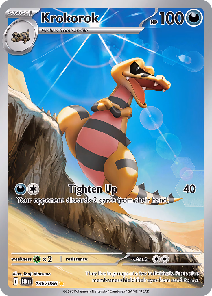 Krokorok Pokemon card (136/086, Black Bolt)