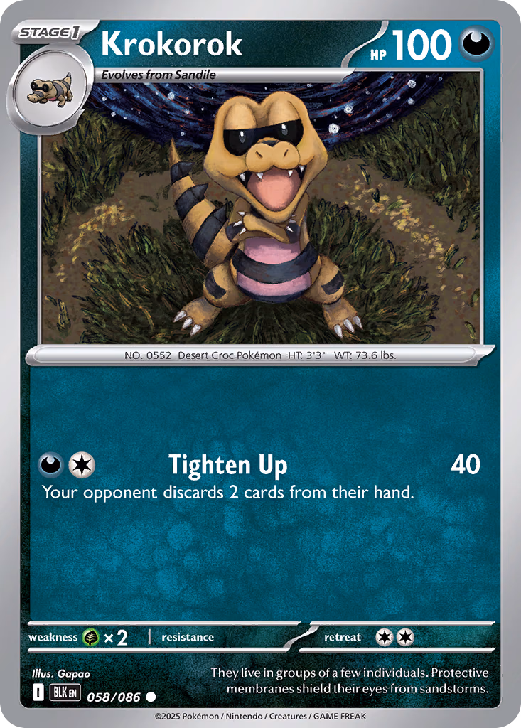 Krokorok Pokemon card (058/086, Black Bolt)