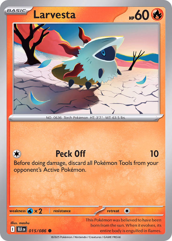 Larvesta Pokemon card (015/086, Black Bolt)