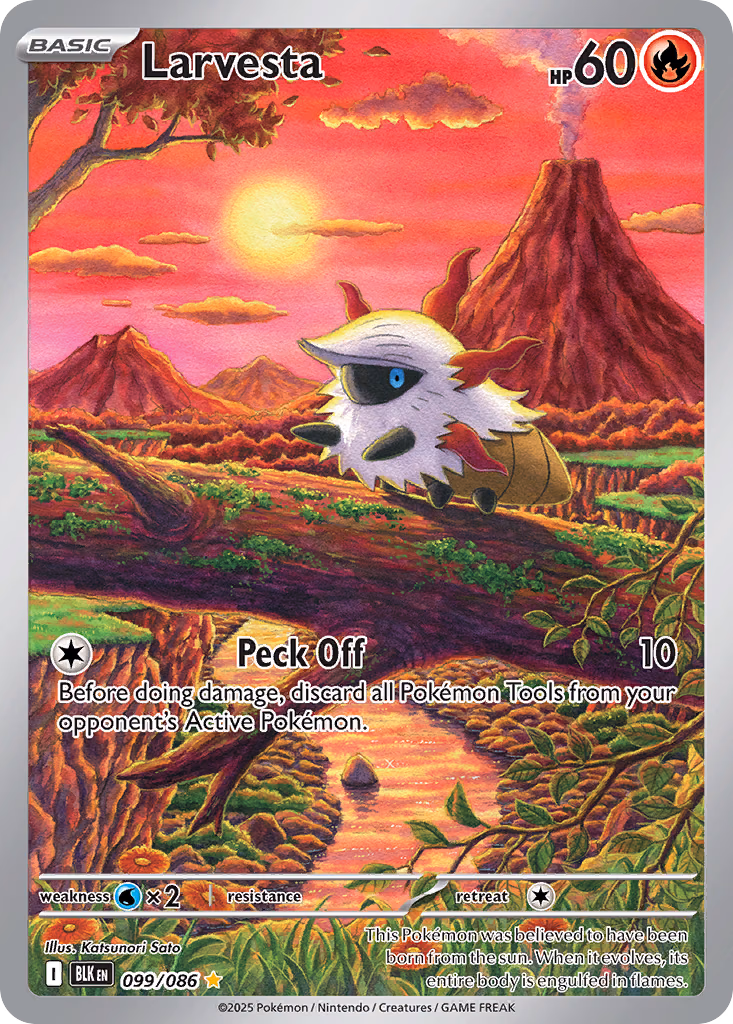 Larvesta Pokemon card (099/086, Black Bolt)