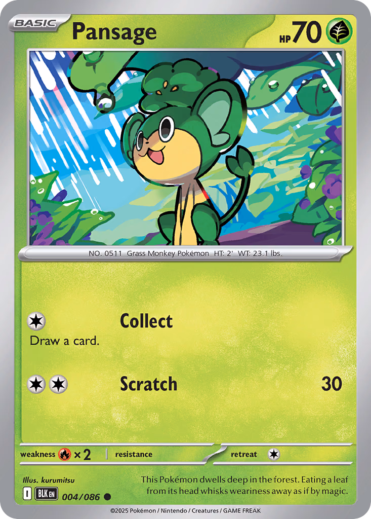 Pansage Pokemon card (004/086, Black Bolt)