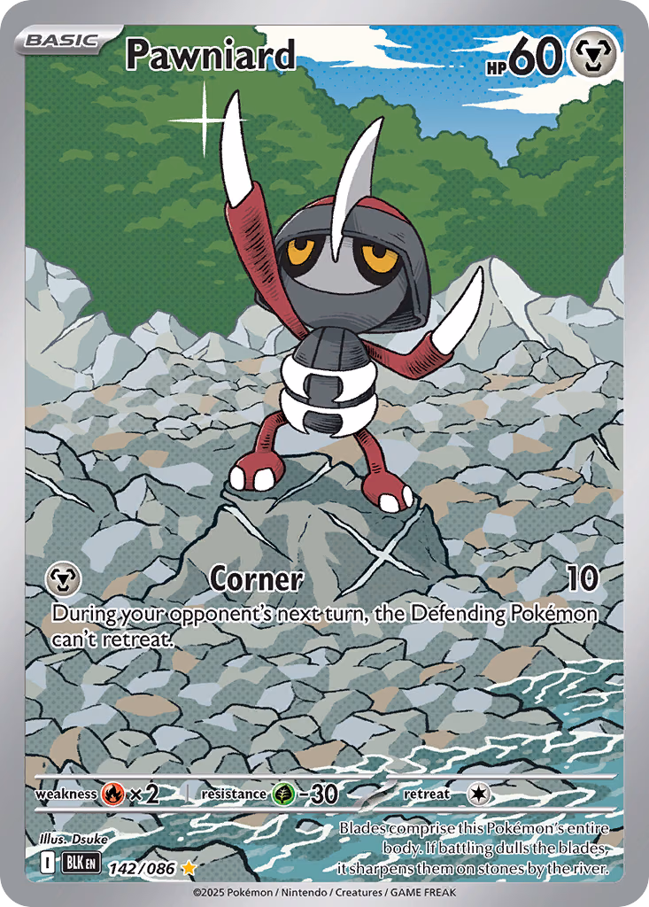 Pawniard Pokemon card (142/086, Black Bolt)