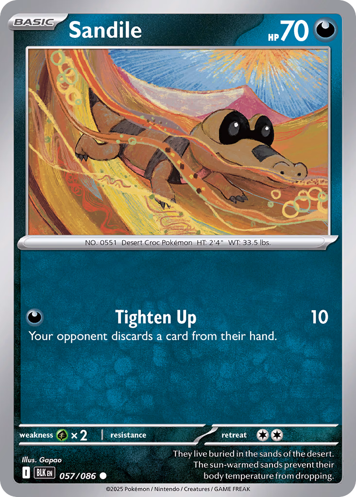 Sandile Pokemon card (057/086, Black Bolt)