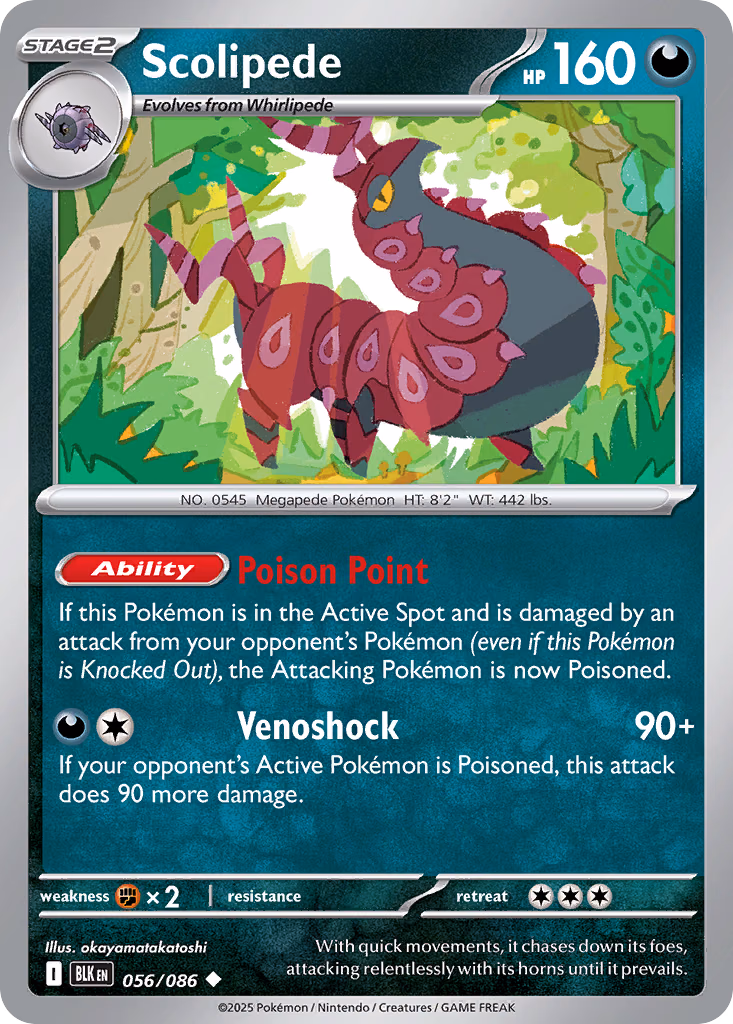 Scolipede Pokemon card (056/086, Black Bolt)