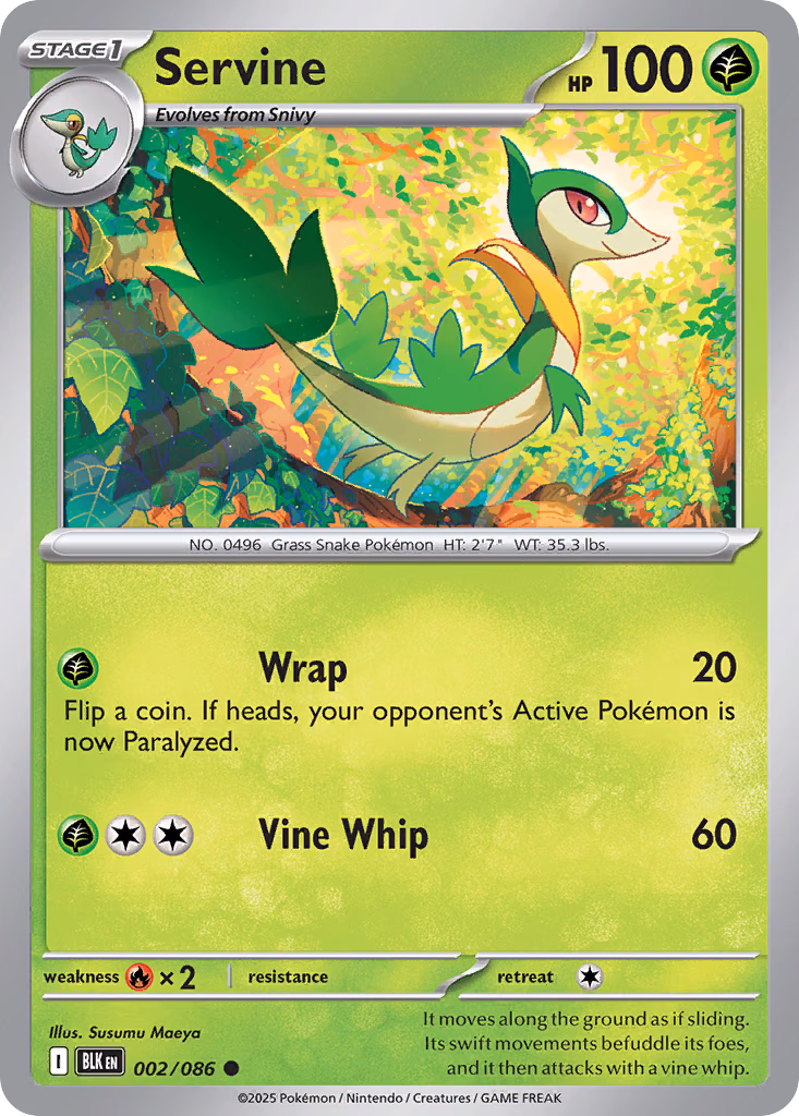 Servine Pokemon card (002/086, Black Bolt)