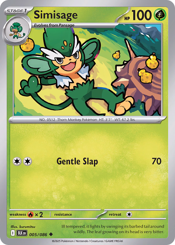 Simisage Pokemon card (005/086, Black Bolt)