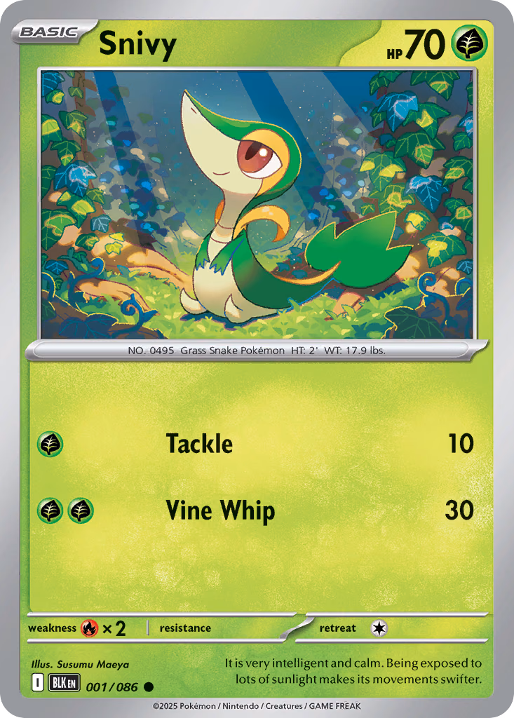 Snivy Pokemon card (001/086, Black Bolt)