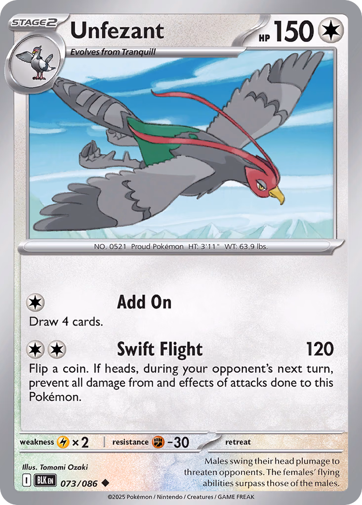 Unfezant Pokemon card (073/086, Black Bolt)