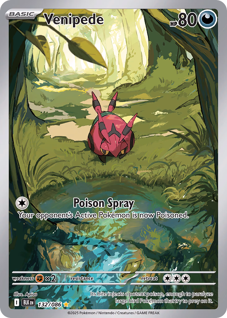 Venipede Pokemon card (132/086, Black Bolt)