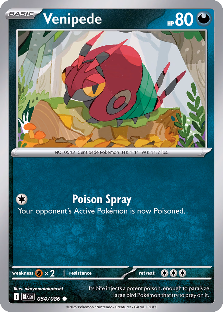 Venipede Pokemon card (054/086, Black Bolt)