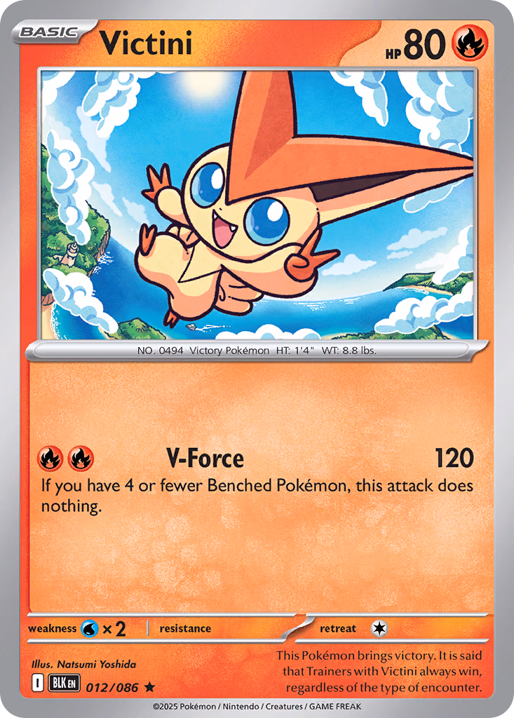 Victini Pokemon card (012/086, Black Bolt)