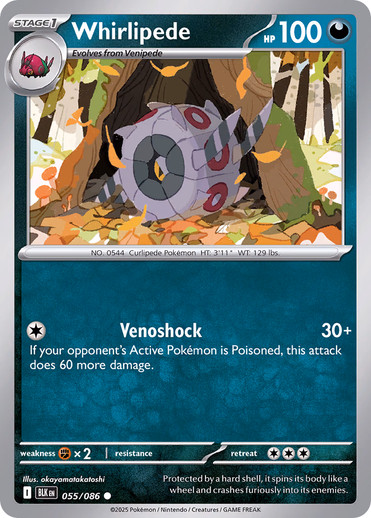 Whirlipede Pokemon card (055/086, Black Bolt)