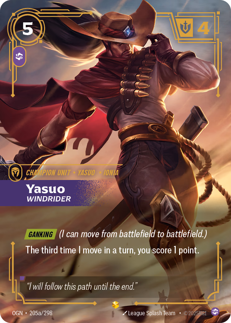 Yasuo, Windrider OGN-205a/298 Riftbound card