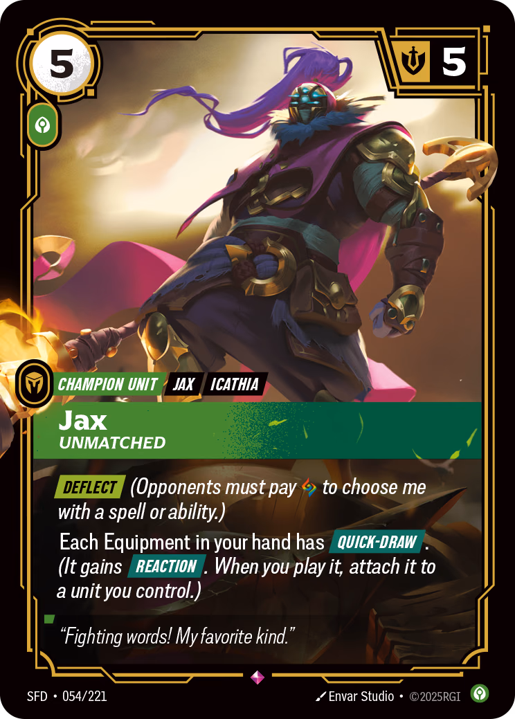 Jax, Unmatched SFD-054/221 Riftbound card