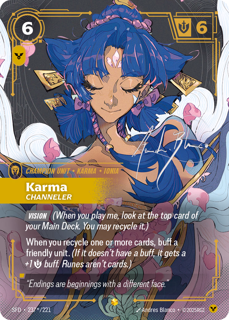 Karma (Signature) SFD-237*/221 Riftbound card