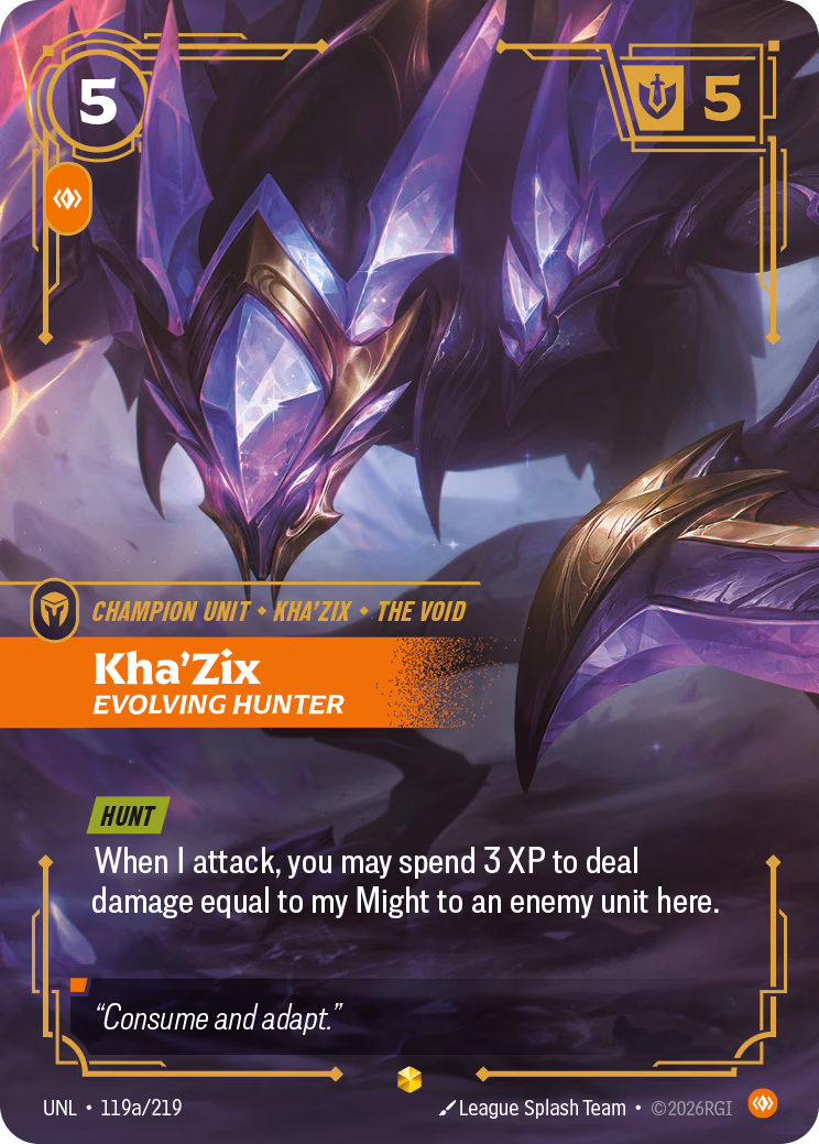 Kha'Zix, Evolving Hunter UNL-119a/219 Riftbound card