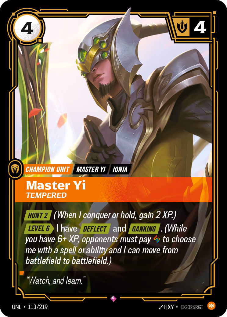 Master Yi, Tempered UNL-113/219 Riftbound card
