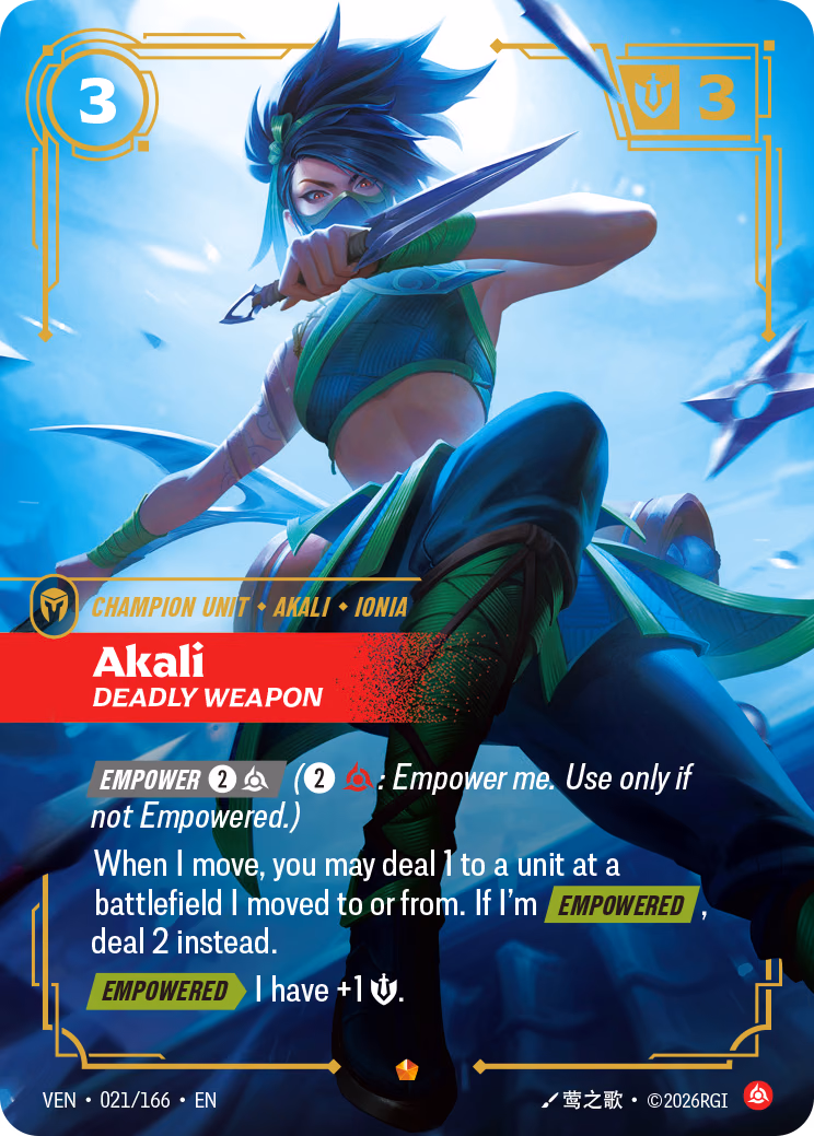 Akali, Deadly Weapon VEN-021/166 Riftbound card