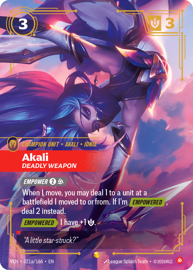Akali, Deadly Weapon VEN-021a/166 Riftbound card