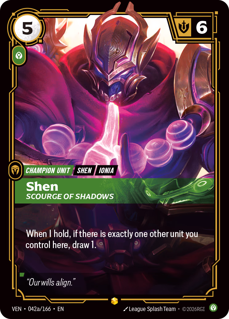Shen, Scourge of Shadows VEN-042a/166 Riftbound card