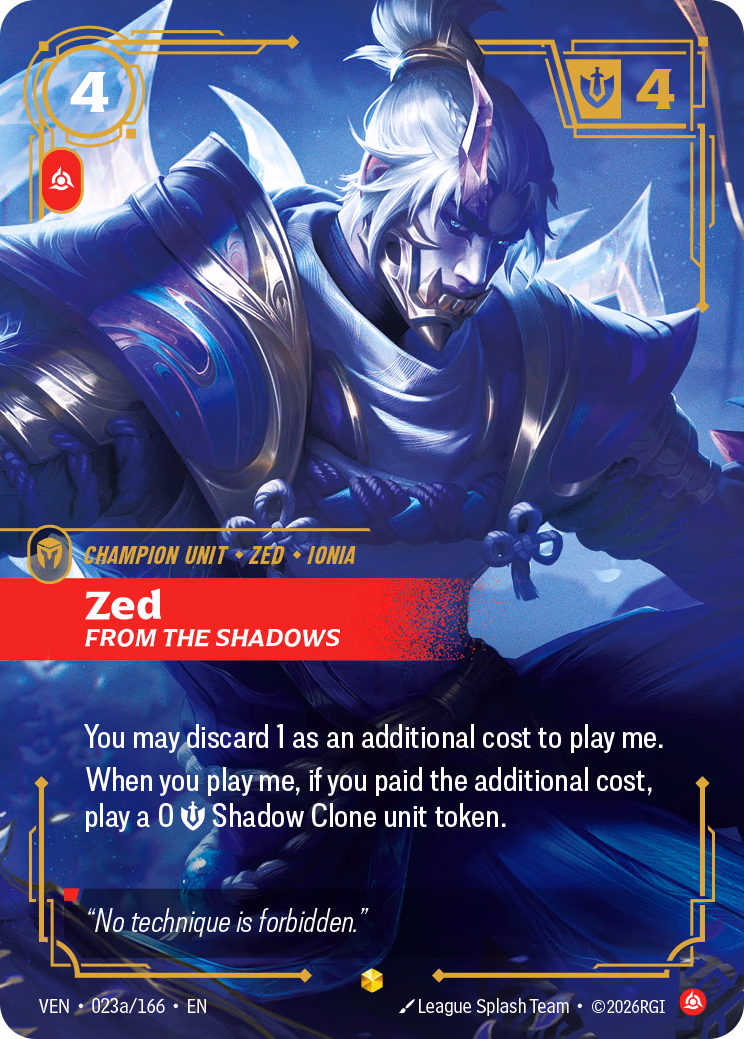 Zed, From the Shadows VEN-023a/166 Riftbound card