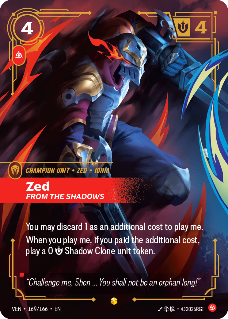 Zed, From the Shadows VEN-169/166 Riftbound card