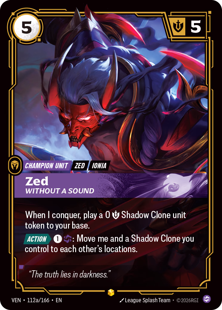 Zed, Without a Sound VEN-112a/166 Riftbound card